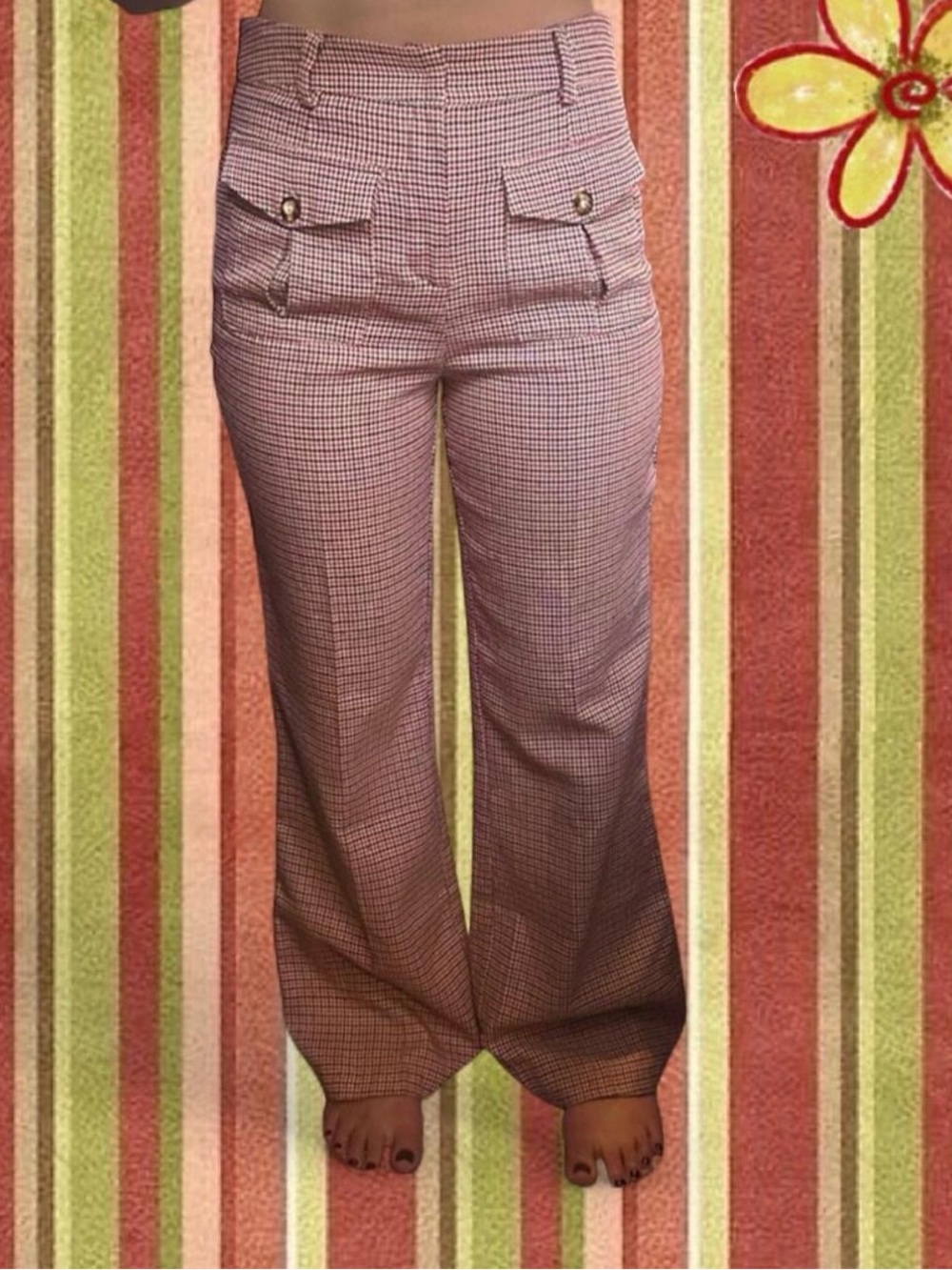 Indie Alt Forever 21 Flared Bootcut red, black, white checkered plaid Trousers
